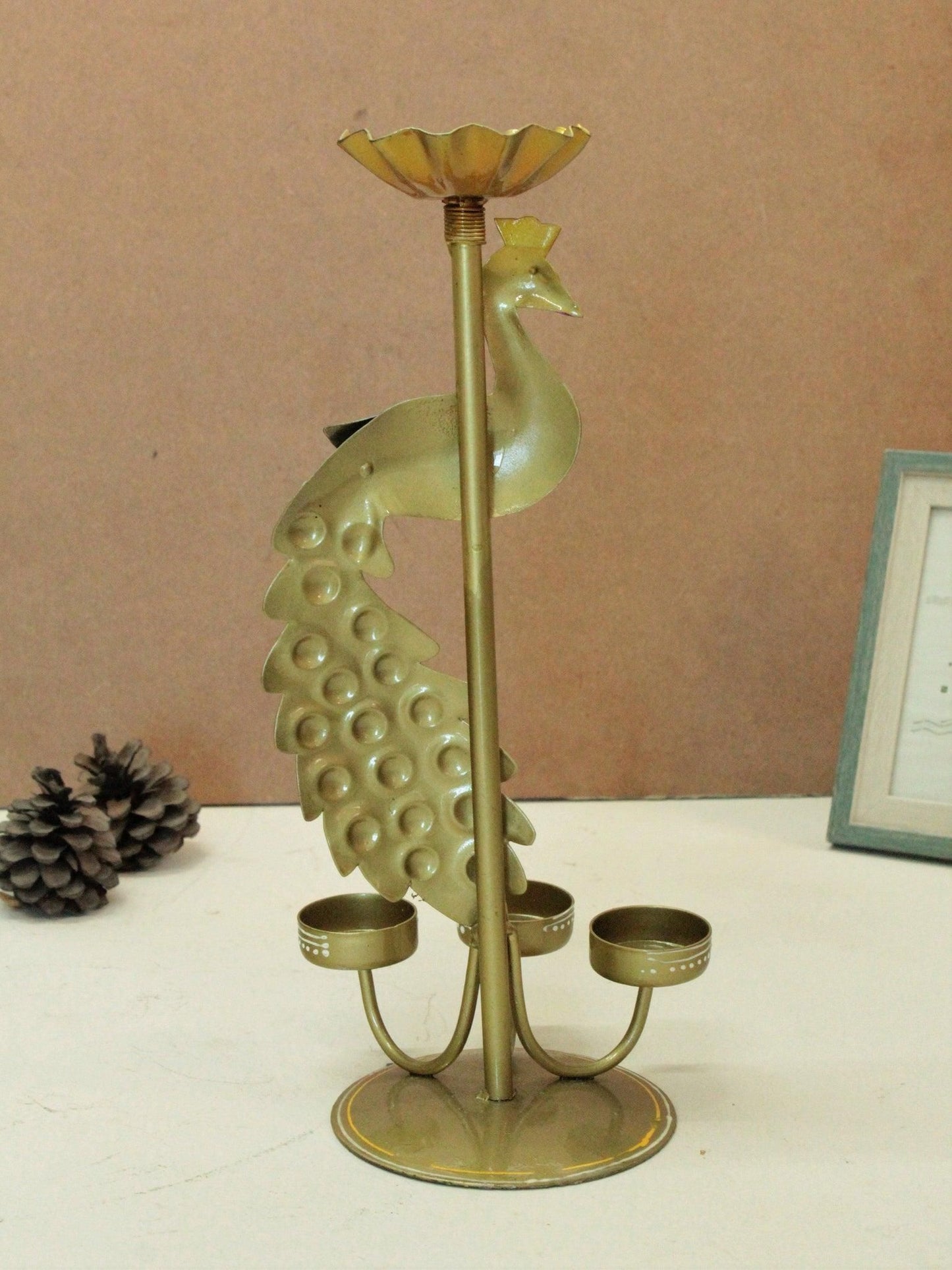 Crafted Peacock Tealight Holder, Metal Decorative Candle Stand