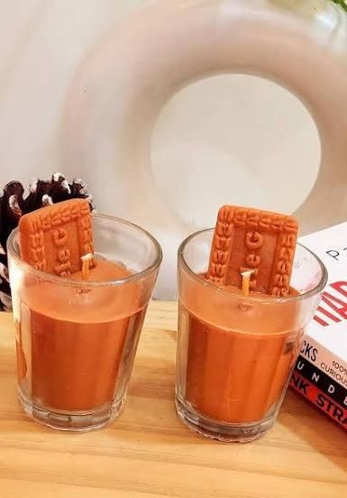 Unique Chai Glass with Parle G Candle Set, Pack of 3