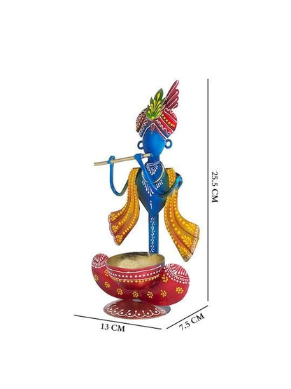 Blue and Red Krishna Idol Showpiece, Metal Decorative Statue