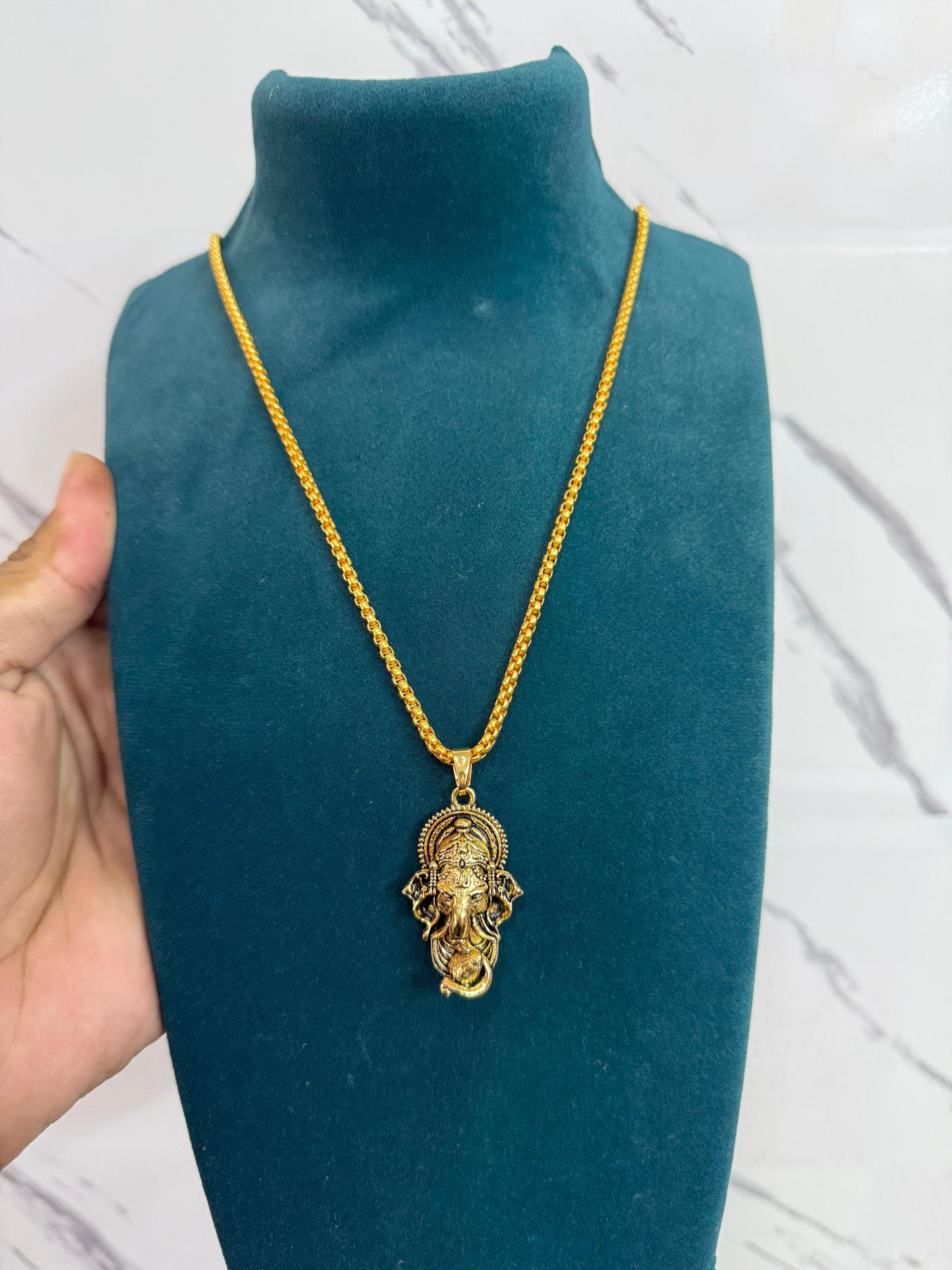 Ganesha Pendant with Snake Chain, Gold Plated