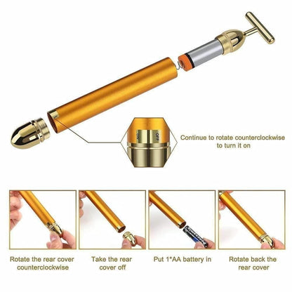 24K Gold Energy Beauty Bar, Electric Facial Massage Roller