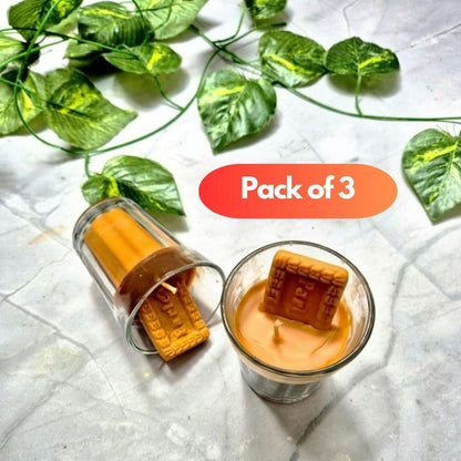 Unique Chai Glass with Parle G Candle Set, Pack of 3