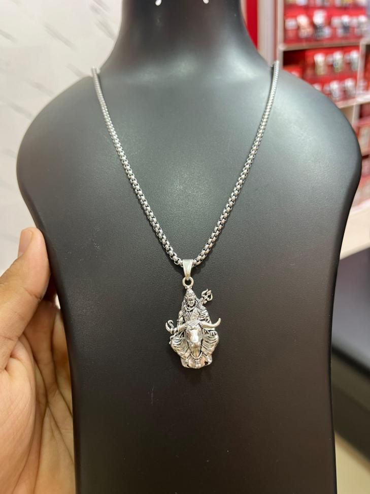 Lord Shiva with Nandi Dev Silver Pendant Chain