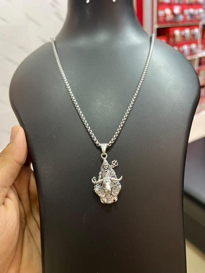 Lord Shiva with Nandi Dev Silver Pendant Chain