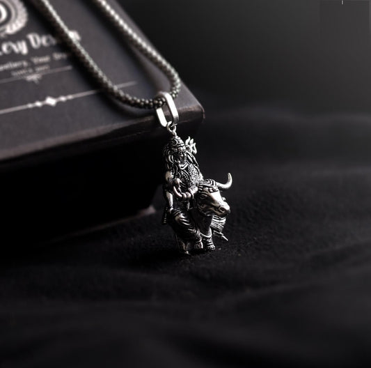Lord Shiva with Nandi Dev Silver Pendant Chain