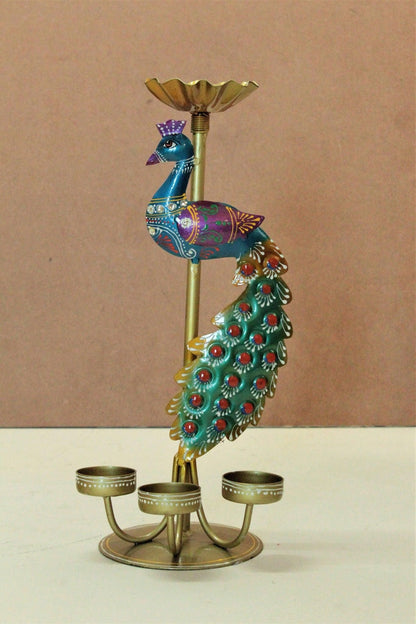 Crafted Peacock Tealight Holder, Metal Decorative Candle Stand