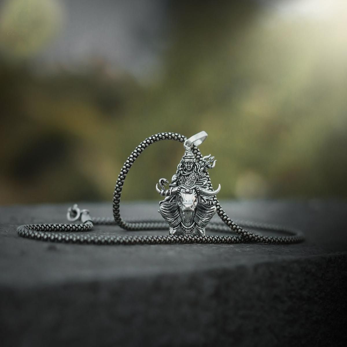 Lord Shiva with Nandi Dev Silver Pendant Chain