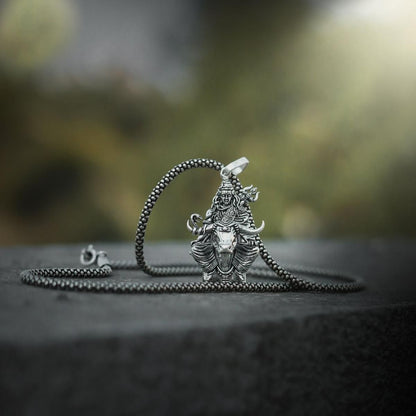 Lord Shiva with Nandi Dev Silver Pendant Chain