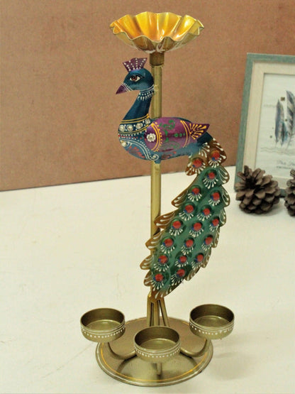 Crafted Peacock Tealight Holder, Metal Decorative Candle Stand