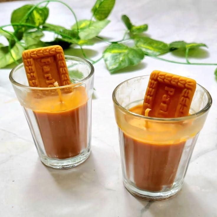 Unique Chai Glass with Parle G Candle Set, Pack of 3