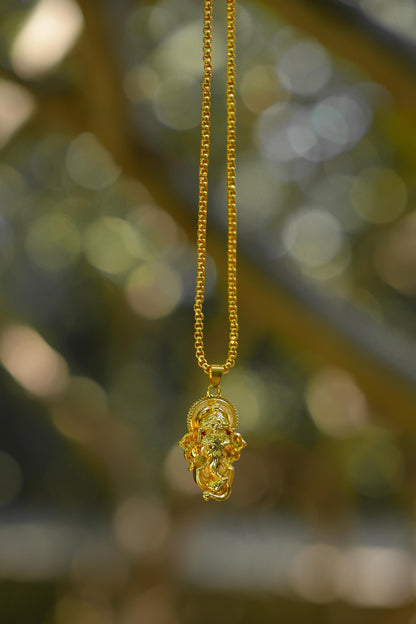 Ganesha Pendant with Snake Chain, Gold Plated