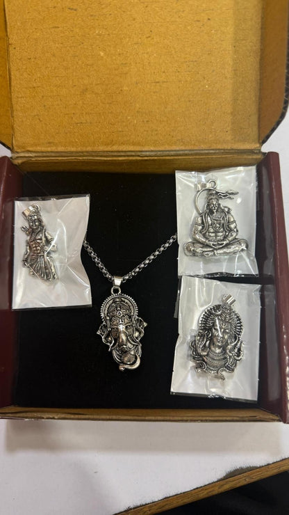 Combo Offer: Buy 1 Get 3 Free Pendant with Chain Set, Oxidised Silver