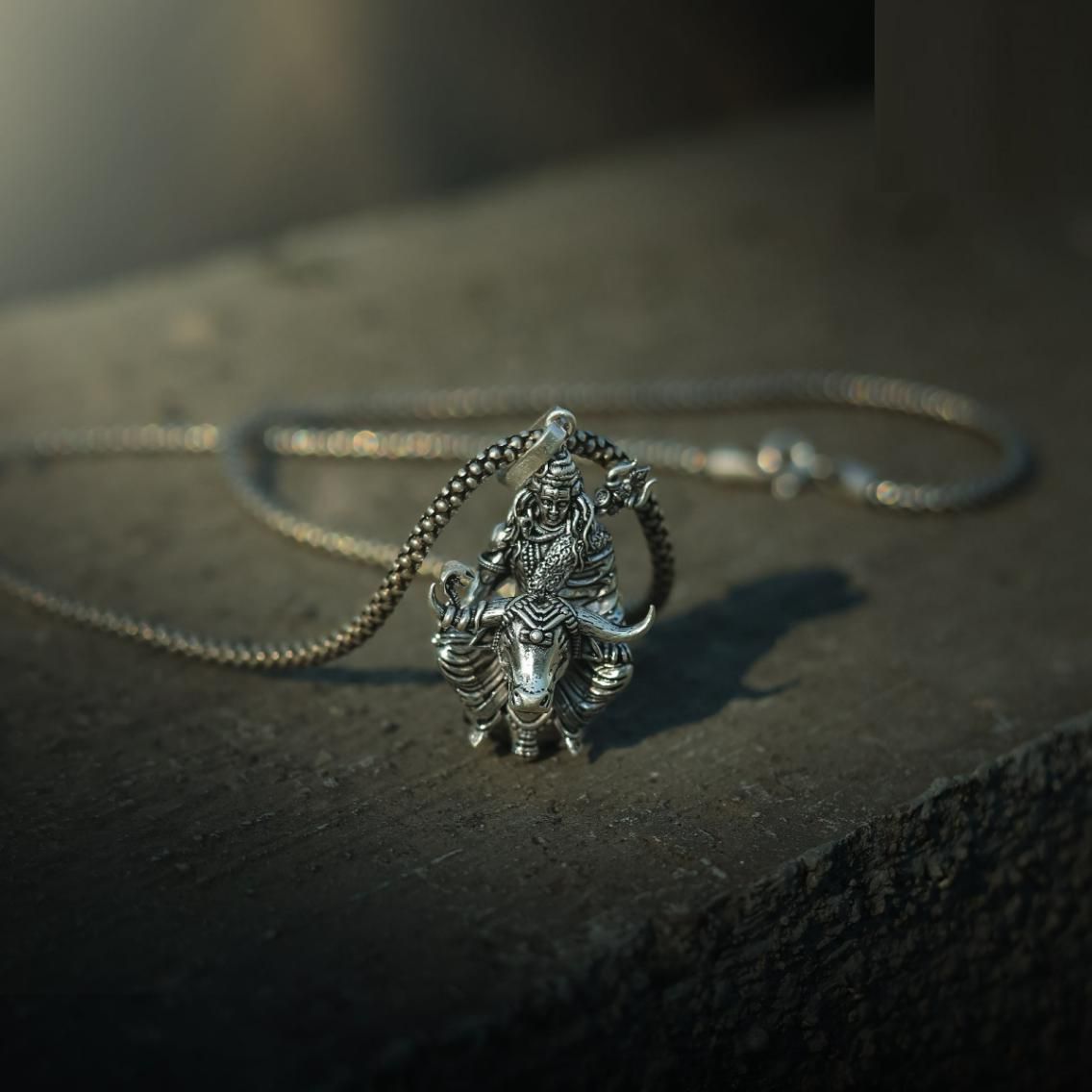 Lord Shiva with Nandi Dev Silver Pendant Chain