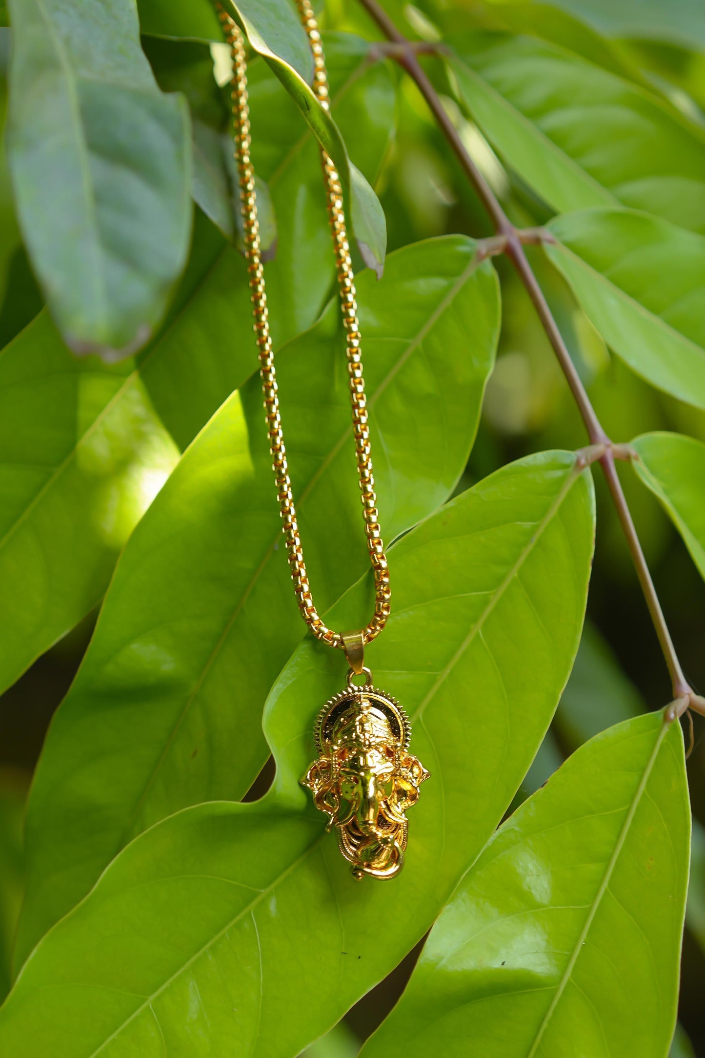 Ganesha Pendant with Snake Chain, Gold Plated
